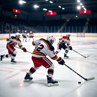 Hockey players action on ice rink