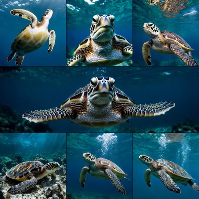 Sea Turtles Swimming Underwater