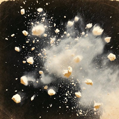 Flour exploding on black background