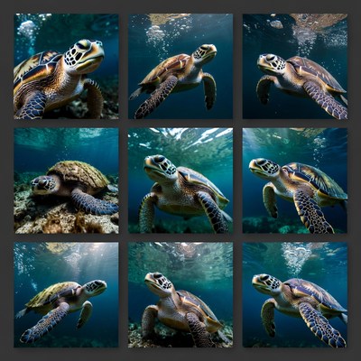 Sea Turtles Swimming Underwater