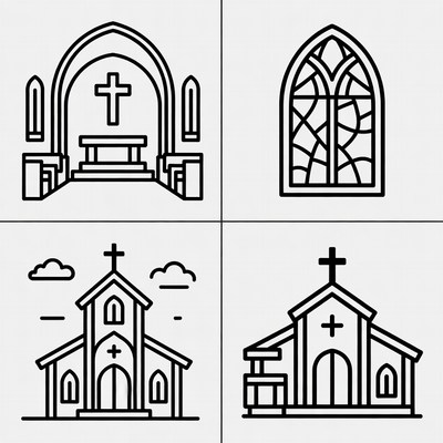 Line Art Church Icons Set