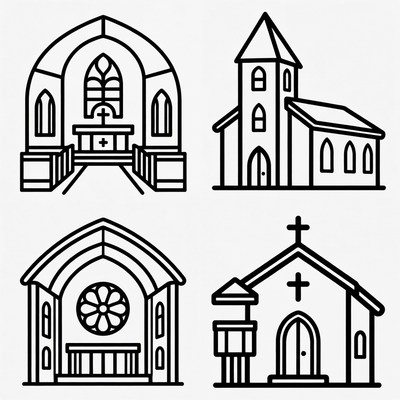 Line Art Churches and Steeples