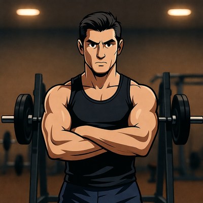 Muscular man arms crossed gym