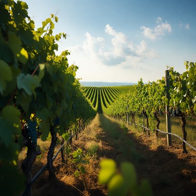 Vineyard Rows in Sunny Field