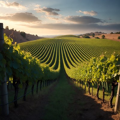 Vineyard Rows at Sunset