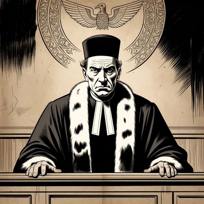 Judge at bench illustration