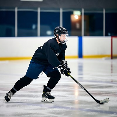 Hockey player skating with puck