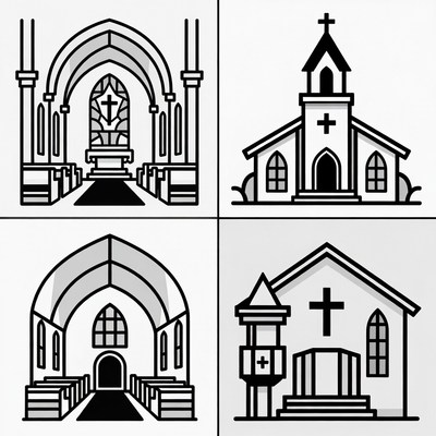 Four Line Drawing Churches