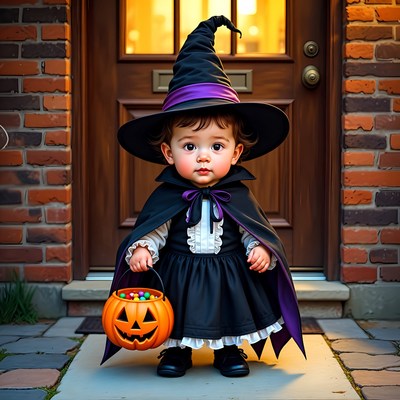 Baby girl witch trick-or-treating