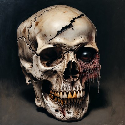 Cracked Human Skull with Eye