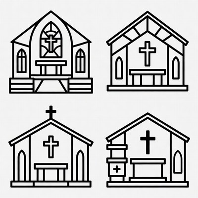 Line Art Churches with Crosses