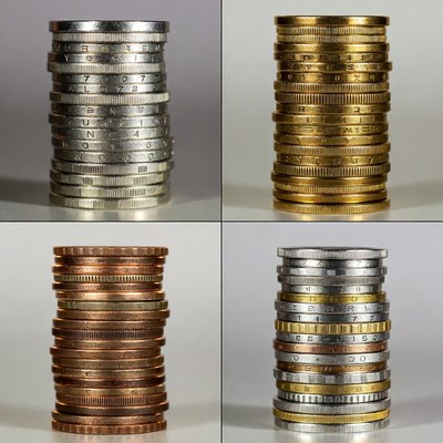 Stacks of Silver Gold Copper Coins
