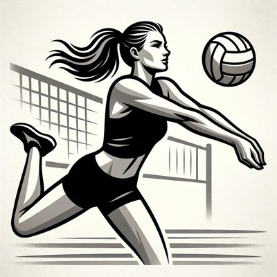Woman spiking volleyball illustration