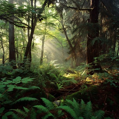 Sunlight Filtering Through Lush Forest