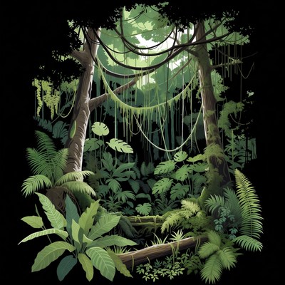 Lush Jungle Vines and Trees Illustration