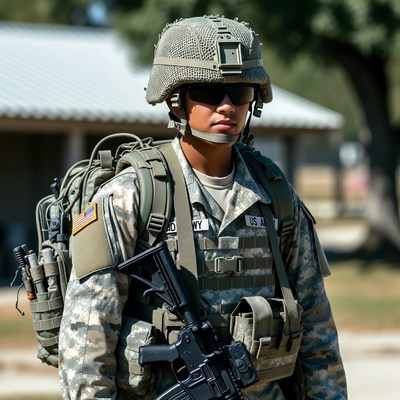 Female US Army Soldier with Rifle