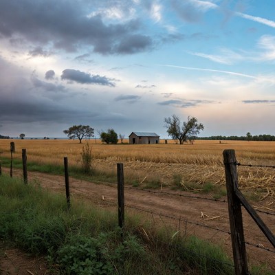 Old Barn in Golden Wheat Field
