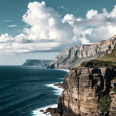 Ocean Cliffs with Fluffy Clouds