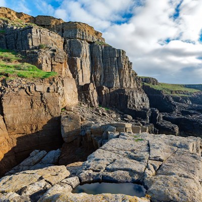 Rugged Coastal Cliffs with Small Pool