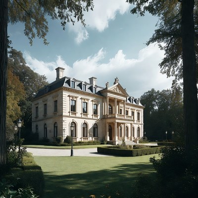 Elegant Mansion in Tree-Lined Garden