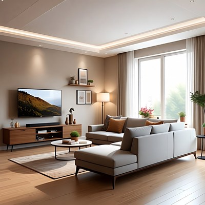 Modern Living Room with Large TV