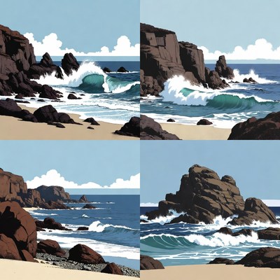 Ocean Waves Crashing on Rocky Coast