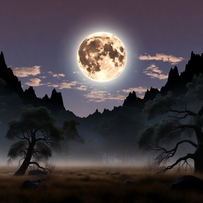 Full Moon Over Mountain Valley