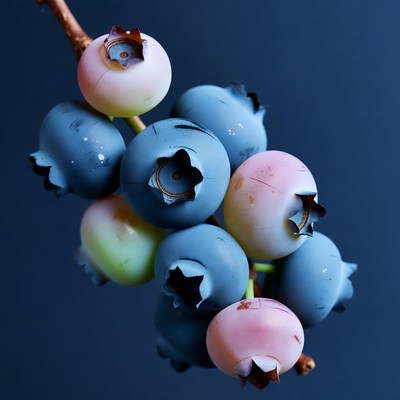 Colorful Blueberries on Branch