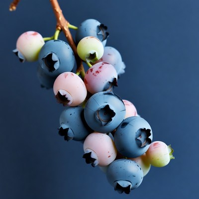 Colorful blueberries on branch