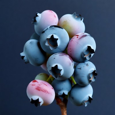 Cluster of Colorful Blueberries on Stem