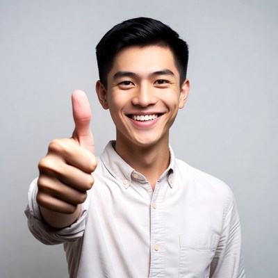 Asian man giving thumbs up