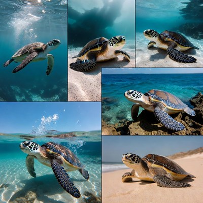 Sea Turtles Swimming Underwater