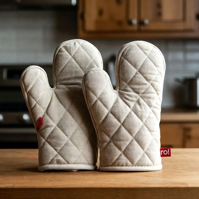 Pair of White Quilted Oven Mitts