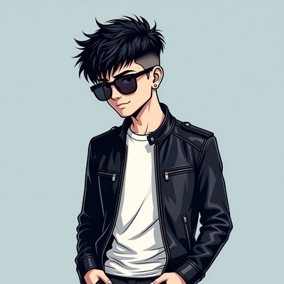 Anime guy in leather jacket and sunglasses