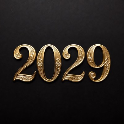 Golden 2029 Numbers on Black