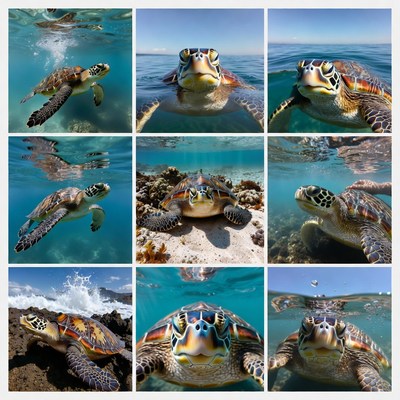 Sea Turtles Swimming Underwater Collage