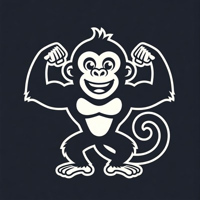 Muscular monkey flexing arms