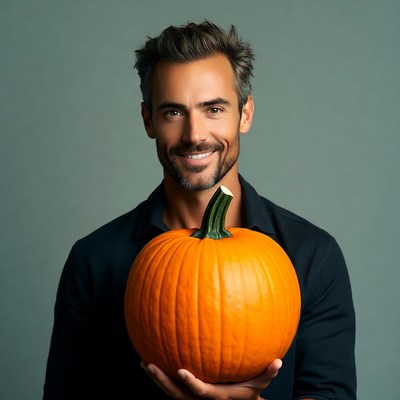 Man holding large pumpkin