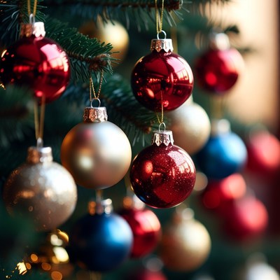 Colorful Christmas ornaments on tree