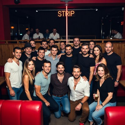 Group of men and women at strip club