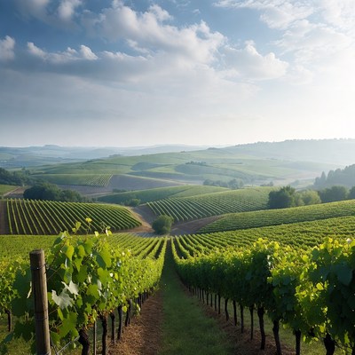 Vineyard Rows in Rolling Hills