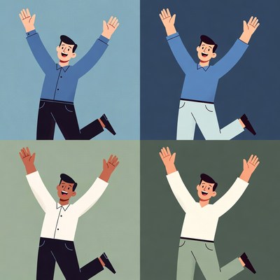Four Diverse Men Raising Arms in Joy