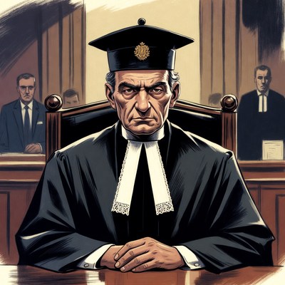 Judge in courtroom illustration
