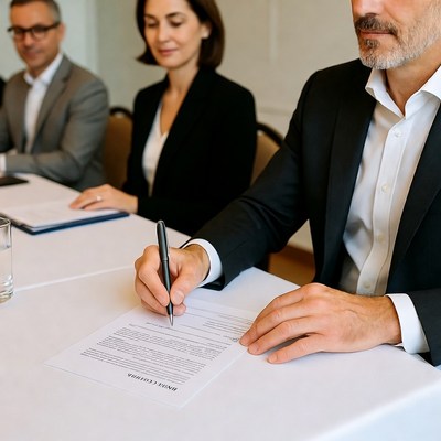 Man signing document at business meeting