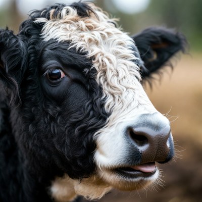 Closeup of black and white cow face
