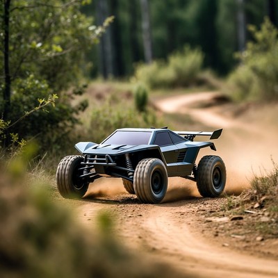 Black RC Buggy on Forest Trail