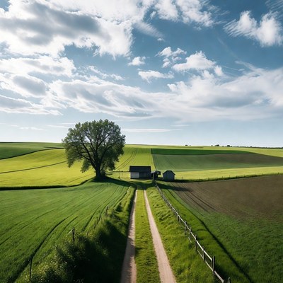 Dirt Path Through Colorful Farmland Fields