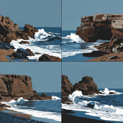 Ocean Waves Crashing on Rocky Cliffs