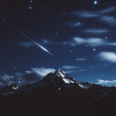 Shooting Star Over Snowy Mountain