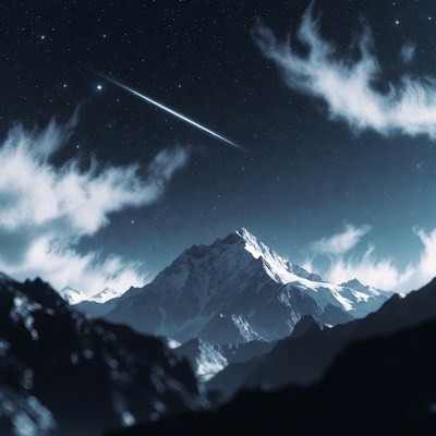 Shooting Star Over Snowy Mountains